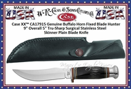 W.R. Case & Sons Cutlery CA17915 Case XX� Genuine Buffalo Horn Fixed Blade Hunter 9" Overall 5" Tru-Sharp Surgical Stainless Steel Skinner Plain Blade Knife 