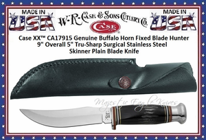 W.R. Case & Sons Cutlery CA17915 Case XX� Genuine Buffalo Horn Fixed Blade Hunter 9" Overall 5" Tru-Sharp Surgical Stainless Steel Skinner Plain Blade Knife 