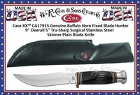 W.R. Case & Sons Cutlery CA17915 Case XX� Genuine Buffalo Horn Fixed Blade Hunter 9" Overall 5" Tru-Sharp Surgical Stainless Steel Skinner Plain Blade Knife 