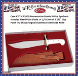 W.R. Case & Son's Cutlery CA2000 Case XX� CA2000 Presentation Bowie 14-1/4" Overall 9-1/2" Blade, Tru-Sharp Surgical Stainless Steel Plain Blade Brass Guard White Synthetic Handle  & Genuine Leather Sheath