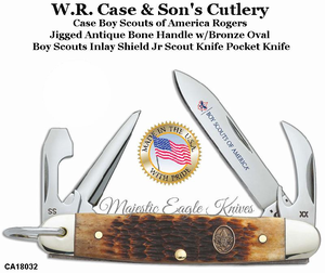 W.R. Case & Son's Cutlery CA18032 CaseXX Boy Scouts of America Rogers Jigged Antique Bone Handle Jr. Scout Pocket Knife
