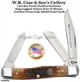 W.R. Case & Son's Cutlery CA18034 CaseXX Boy Scouts of America Rogers Jigged Antique Bone Handle Medium Stockman Pocket Knife