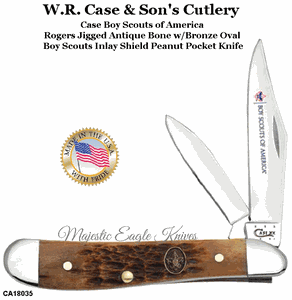 W.R. Case & Son's Cutlery CA18035 CaseXX Boy Scouts of America Rogers Jigged Antique Bone Handle Peanut Pocket Knife