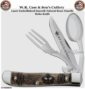 W.R. Case & Son's Cutlery CA18045BSA Case Boy Scouts of America Embellished Smooth Natural Bone Handle Hobo Pocket Knife