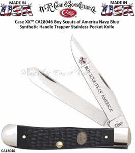W.R. Case & Son's Cutlery CA18046 Case Boy Scouts of America Standard Jig Navy Blue Synthetic Handle Large Trapper Knife