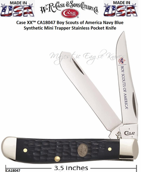 W.R. Case & Son's Cutlery CA18047 Case Boy Scouts of America Standard Jig Navy Blue Synthetic Handle Mini Trapper Pocket Knife
