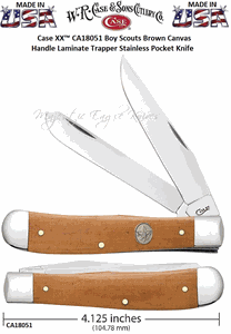 W.R. Case & Son's Cutlery CA18051 Case Boy Scouts of America Smooth Natural Brown Canvas Laminate Large Trapper Pocket Knife