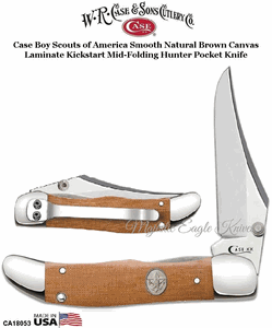 W.R. Case & Son's Cutlery CA18053 Case Boy Scouts of America Smooth Natural Brown Canvas Laminate Kickstart Mid-Folding Hunter Pocket Knife