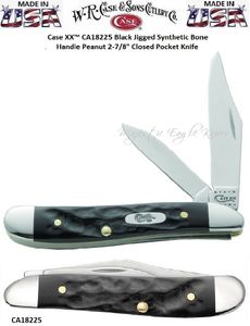 W.R. Case & Son.'s Cutlery CA18225 Case XX Black Jigged Synthetic Bone Handle Peanut 2-7/8" Closed Pocket Knife