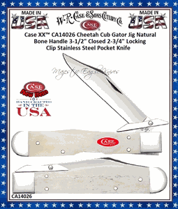 W.R. Case & Sons Cutlery CA14026 Case XX� Cheetah Cub Gator Jig Natural Bone Handle 3-1/2" Closed 2-3/4" Locking Clip Blade Stainless Pocket Knife