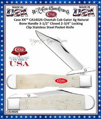 W.R. Case & Sons Cutlery CA14026 Case XX™ Cheetah Cub Gator Jig Natural Bone Handle 3-1/2" Closed 2-3/4" Locking Clip Blade Stainless Pocket Knife W.R. Case & Sons Cutlery CA14026 Case XX™ Cheetah Cub Gator Jig Natural Bone Handle 3-1/2" Closed 2-3/4" Locking Clip Blade Stainless Pocket Knife