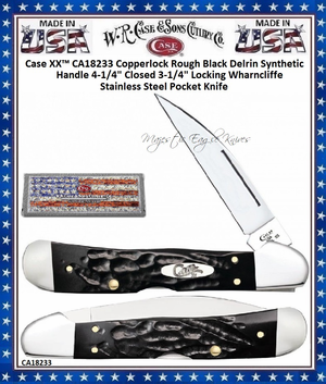 W.R. Case & Son.'s Cutlery CA18233 Case XX™ Rough Black Synthetic Bone Handle CopperLock 4.25" Closed Pocket Knife W.R. Case & Son.'s Cutlery CA18233 Case XX™ Rough Black Synthetic Bone Handle CopperLock 4.25" Closed Pocket Knife