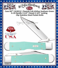 W.R. Case & Sons Cutlery CA18112 Case XX� Cheetah Cub Ichthus Seafoam Green Handle 3-1/2" Closed 2-3/4" Locking Clip G-10 Stainless Steel Pocket Knife