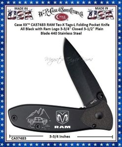 W.R. Case & Sons Cutlery CA37483 Case XX� RAM Tec-X Tags-L Folding Pocket Knife All Black with Ram Logo 3-3/4" Closed 3-1/2" Plain Blade 440 Stainless Steel