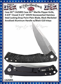 W.R. Case & Sons Cutlery CA25893 Case XX™ Marilla Flipper Knife, 4-3/4" Closed 3-1/2" S35VN Stonewashed Stainless Steel Locking Drop Point Plain Blade, Black Marbled Carbon Fiber and Black anodized Aluminum Handle w/Black G10 Inlays W.R. Case & Sons Cutlery CA25893 Case XX™ Marilla Flipper Knife, 4-3/4" Closed 3-1/2" S35VN Stonewashed Stainless Steel Locking Drop Point Plain Blade, Black Marbled Carbon Fiber and Black anodized Aluminum Handle w/Black G10 Inlays