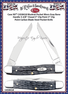 W.R. Case & Sons Cutlery CA58418 Case XX� Muskrat Pocket Worn Gray Bone Handle 3-3/8" Closed 3" Clip Point 3" Clip Point Carbon Blade Steel Pocket Knife 