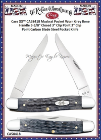 W.R. Case & Sons Cutlery CA58418 Case XX� Muskrat Pocket Worn Gray Bone Handle 3-3/8" Closed 3" Clip Point 3" Clip Point Carbon Blade Steel Pocket Knife 