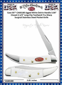 W.R. Case & Son's Cutlery CA60180 CaseXX Jigged White Synthetic Sparxx Handle Small Texas Toothpick Pocket Knife 