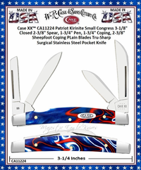 W.R. Case & Sons Cutlery CA11224 Case XX� Patriot Kirinite Small Congress 3-1/8" Closed 2-3/8" Spear, 1-3/4" Pen, 1-3/4" Coping, 2-3/8" Sheepfoot Coping PLain Blades Tru-Sharp Surgical Stainless Steel Pocket Knife
