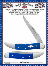 W.R. Case & Sons Cutlery CA16755 Case XX� Toothpick Blue G-10 w/Diamond Nickel Silver XX Inlay shield The bolsters are Nickel Silver w/Satin finish. 3" Closed  2-1/4" Long Clip Tru-Sharp Surgical Stainless Steel Pocket Knife  