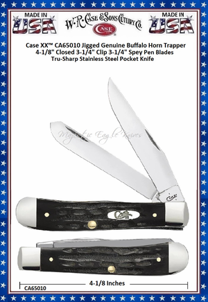 W.R. Case & Son's Cutlery CA65010 CASEXX Jigged Genuine Buffalo Horn Handled Large Trapper Pocket Knife