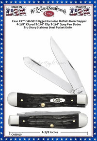 W.R. Case & Son's Cutlery CA65010 CASEXX Jigged Genuine Buffalo Horn Handled Large Trapper Pocket Knife
