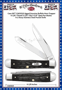 W.R. Case & Son's Cutlery CA65010 CASEXX Jigged Genuine Buffalo Horn Handled Large Trapper Pocket Knife