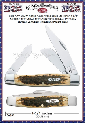 W.R. Case & Son's Cutlery CA204 Case XX� Jigged Amber Bone Handle Large Stockman Chrome Vanadium Pocket Knife      