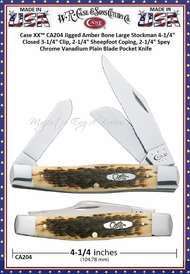 W.R. Case & Son's Cutlery CA204 Case XX� Jigged Amber Bone Handle Large Stockman Chrome Vanadium Pocket Knife      