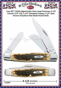 W.R. Case & Son's Cutlery CA204 Case XX� Jigged Amber Bone Handle Large Stockman Chrome Vanadium Pocket Knife      