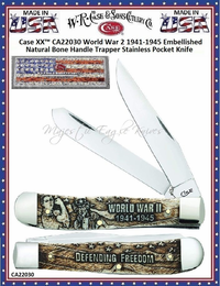 W.R. Case & Son's Cutlery CA22030 Case Embellished Smooth Natural Bone Handle WWII Trapper Pocket Knife W.R. Case & Son's Cutlery CA22030 Case Embellished Smooth Natural Bone Handle WWII Trapper Pocket Knife