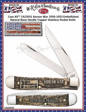W.R. Case & Son's Cutlery CA22031Case Embellished Smooth Natural Bone Handle Korean War Trapper Pocket Knife
