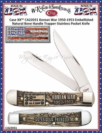 W.R. Case & Son's Cutlery CA22031Case Embellished Smooth Natural Bone Handle Korean War Trapper Pocket Knife W.R. Case & Son's Cutlery CA22031Case Embellished Smooth Natural Bone Handle Korean War Trapper Pocket Knife