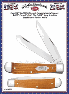 W.R. Case & Sons Cutlery CA23690 Case XX� Natural Canvas Micarta Trapper 4-1/8" Closed 3-1/4" Clip 3-1/4" Spey Tru-Sharp Surgical Stainless Steel Blades Pocket Knife 