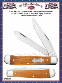 W.R. Case & Sons Cutlery CA23690 Case XX� Natural Canvas Micarta Trapper 4-1/8" Closed 3-1/4" Clip 3-1/4" Spey Tru-Sharp Surgical Stainless Steel Blades Pocket Knife 