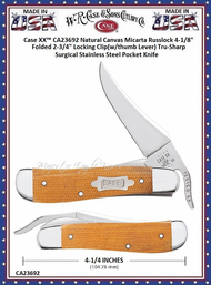 W.R. Case & Sons Cutlery CA23692 Case XX™ Natural Canvas Micarta Russlock 4-1/8" Folded 2-3/4" Locking Clip(w/thumb Lever) Tru-Sharp Surgical Stainless Steel Pocket Knife W.R. Case & Sons Cutlery CA23692 Case XX™ Natural Canvas Micarta Russlock 4-1/8" Folded 2-3/4" Locking Clip(w/thumb Lever) Tru-Sharp Surgical Stainless Steel Pocket Knife