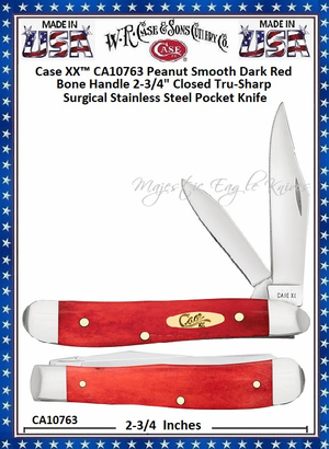 W.R. Case & Sons Cutlery CA10763 Case XX™ Peanut Smooth Dark Red Bone Handle 2-3/4" Closed 2-1/8" Clip 1-1/2" Pen blade Tru-Sharp Surgical Stainless Steel Pocket Knife W.R. Case & Sons Cutlery CA10763 Case XX™ Peanut Smooth Dark Red Bone Handle 2-3/4" Closed 2-1/8" Clip 1-1/2" Pen blade Tru-Sharp Surgical Stainless Steel Pocket Knife