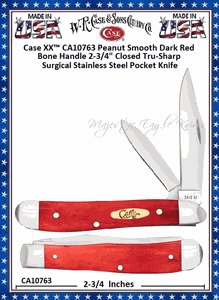 W.R. Case & Sons Cutlery CA10763 Case XX� Peanut Smooth Dark Red Bone Handle 2-3/4" Closed 2-1/8" Clip 1-1/2" Pen blade Tru-Sharp Surgical Stainless Steel Pocket Knife