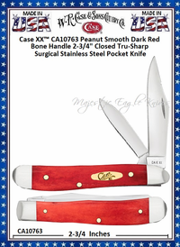 W.R. Case & Sons Cutlery CA10763 Case XX� Peanut Smooth Dark Red Bone Handle 2-3/4" Closed 2-1/8" Clip 1-1/2" Pen blade Tru-Sharp Surgical Stainless Steel Pocket Knife