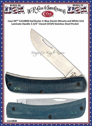 W.R. Case & Sons Cutlery CA10808 Case XX™ Sod Buster Jr Blue Denim Micarta and White G10 Laminate Handle 3-3/4" Closed S35VN Stainless Steel Pocket W.R. Case & Sons Cutlery CA10808 Case XX™ Sod Buster Jr Blue Denim Micarta and White G10 Laminate Handle 3-3/4" Closed S35VN Stainless Steel Pocket