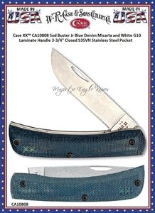 W.R. Case & Sons Cutlery CA10808 Case XX Sod Buster Jr Blue Denim Micarta and White G10 Laminate Handle 3-3/4" Closed S35VN Stainless Steel Pocket 
