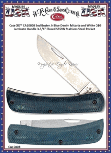 W.R. Case & Sons Cutlery CA10808 Case XX� Sod Buster Jr Blue Denim Micarta and White G10 Laminate Handle 3-3/4" Closed S35VN Stainless Steel Pocket 
