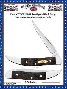 W.R. Case & Sons Cutlery CA14009 Case XX� Toothpick Black Curly Oak Wood Handle 3.00" Closed 2-1/4" Long Clip Blade Stainless Pocket Knife