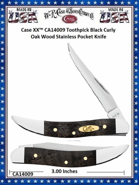 W.R. Case & Sons Cutlery CA14009 Case XX™ Toothpick Black Curly Oak Wood Handle 3.00" Closed 2-1/4" Long Clip Blade Stainless Pocket Knife W.R. Case & Sons Cutlery CA14009 Case XX™ Toothpick Black Curly Oak Wood Handle 3.00" Closed 2-1/4" Long Clip Blade Stainless Pocket Knife