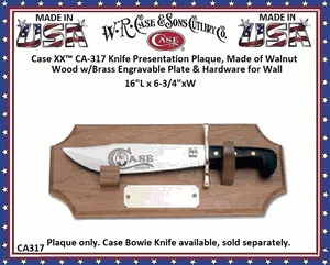 W.R. Case & Sons Cutlery CA-317 Case XX� Knife Presentation Plaque, Made of Walnut Wood w/Brass Engravable Plate & Hardware for Wall Hanging 16"L x 6-3/4"xW 