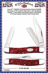 W.R. Case & Sons Cutlery CA67001 Case XX� Red Ruby Stardust Kirinite Handle Stockman 3-7/8" Closed 2-7/8" Clip, 1-1/8" Sheepfoot Coping, 2" Spey Blades Oval White Sparxx Inlay Sheild Tru-Sharp Surgical Stainless Steel Pocket Knife 