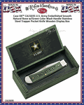 W.R. Case & Sons Cutlery CA15035 Case XX� U.S. Army Embellished Smooth Natural Bone w/Green Color Wash Handle Stainless Steel Trapper Pocket Knife Wooden Display Box