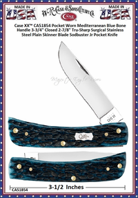 W.R. Case & Sons Cutlery CA51854 Case XX� Sodbuster Jr Pocket Worn Mediterranean Blue Bone Handle Pocket Knife