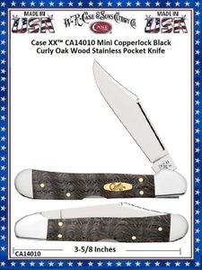 W.R. Case & Sons Cutlery CA14010 Case XX� Mini Copperlock Black Curly Oak Wood Handle 3-5/8" Closed 2-3/4" Locking Clip Blade Stainless Pocket Knife