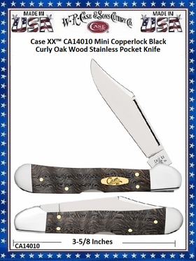 W.R. Case & Sons Cutlery CA14010 Case XX™ Mini Copperlock Black Curly Oak Wood Handle 3-5/8" Closed 2-3/4" Locking Clip Blade Stainless Pocket Knife W.R. Case & Sons Cutlery CA14010 Case XX™ Mini Copperlock Black Curly Oak Wood Handle 3-5/8" Closed 2-3/4" Locking Clip Blade Stainless Pocket Knife